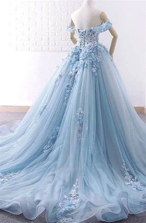 Lace And Tulle Ball Gown Baby Blue Prom Dress Cinderella Debutante