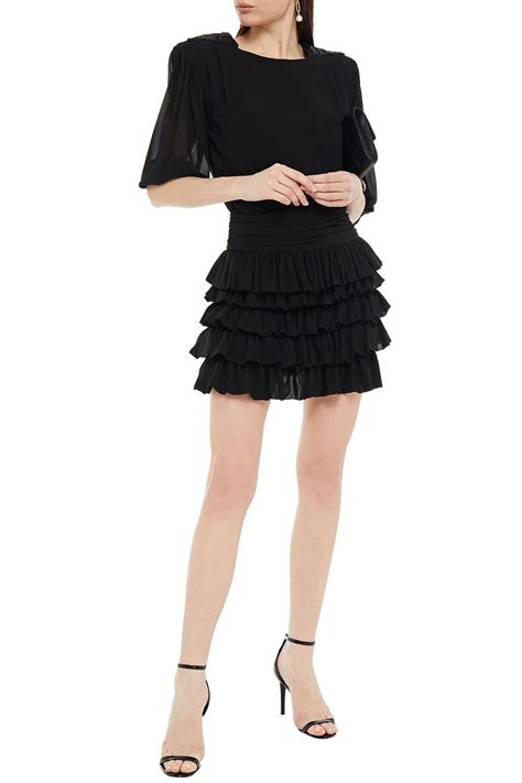 SAINT LAURENT Sequin Embellished Ruffled Silk Chiffon Mini Dress Sale Up To Off THE OUTNET