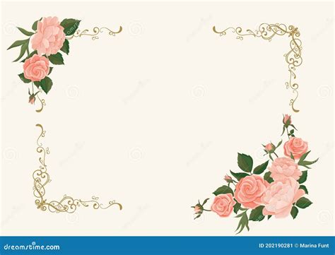 Vector Illustration Of A Rose And Peonies In Shabby Chic Style In A