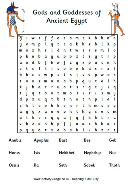 Egyptian Gods Word Search Puzzle Ancient Egypt Ancient Egypt For