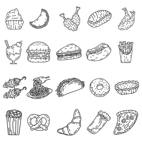 Food Icon Set Doodle Hand Drawn Or Black Outline Icon Style 1975595
