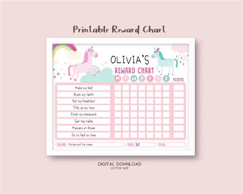 Unicorn Printable Reward Chart For Kids Chore Chart For Girls Etsy