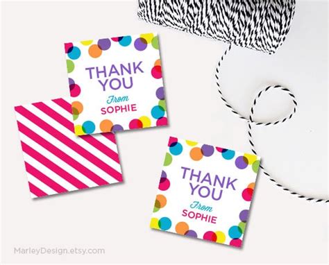 Personalized Thank You Tags Birthday Tags Bright Polka Dots Thank You