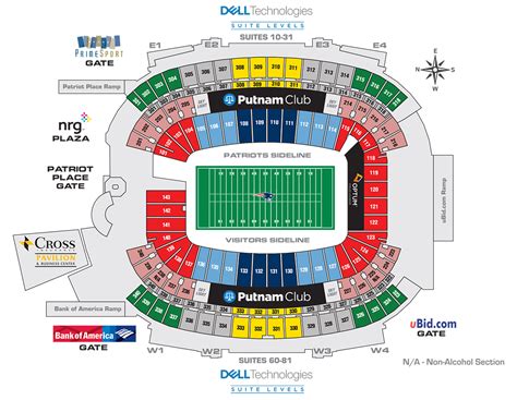 Gillette Stadium Seating Map Color 2018