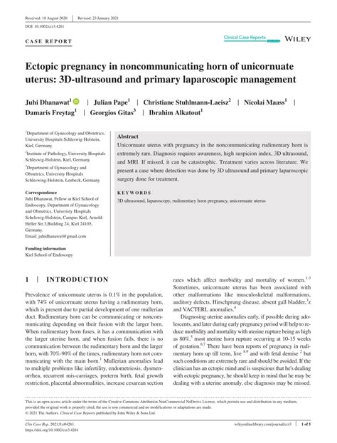 Pdf Ectopic Pregnancy In Noncommunicating Horn Of Unicornuate Uterus