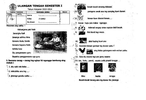 Contoh Soal UTS Bahasa Jawa Kelas 1 Semester 1 Kurikulum 2013