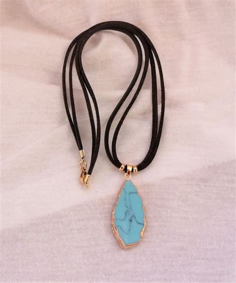 Turquoise Necklace Turquoise Jewelry Boho Necklace Leather Etsy