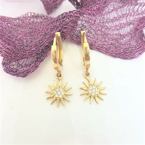 14k Real Solid Gold Sun Drop Dangle Earrings For Women Latika Jewelry Handmade Fine Jewelry