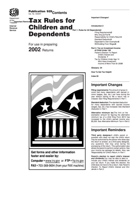 Publication 929 Tax Rules For Children And Dependents Printable Pdf
