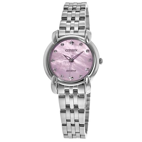 Citizen Jolie Mother Of Pearl Diamond Dial Stainless Steel Womens Watch Em0710 54y