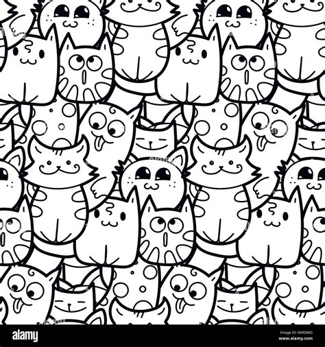 Funny Doodle Cats And Kittens Seamless Pattern For Prints Designs And