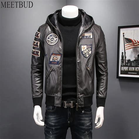 Meetbud Brand Men Pu Leather Jacket Men Coats With Hooded Imitation
