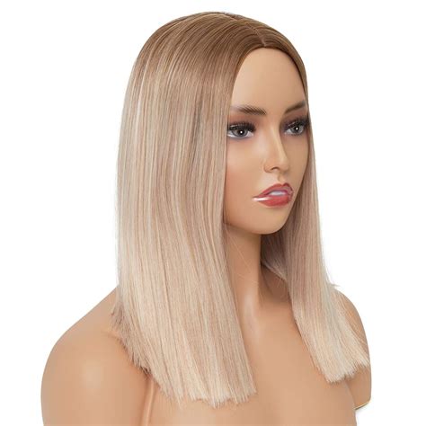 Long Straight Hair Wig With Middle Part For Women Ombre Blonde Free