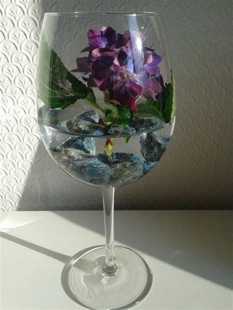 Stunning Hydrangea Flower Arrangement In A Wine Glass