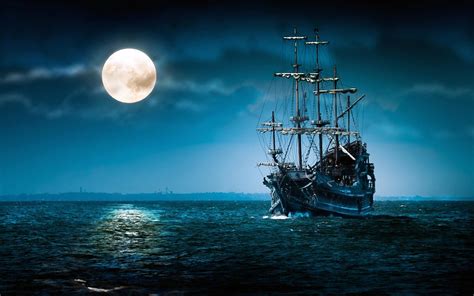 Moon Boat Sea Night Wallpaper Coolwallpapersme