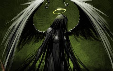 Hd Wallpaper Angel Dark Drawing Gothic Green Halo Wings