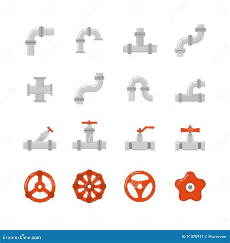 Conector Del Tubo Iconos Planos Del Vector De La Instalación De