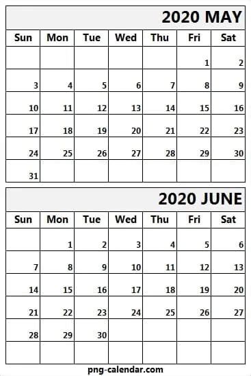 May June Printable Calendar 2020 Editable May June 2020 Calendar
