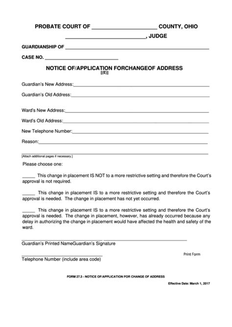 Fillable Ohio Probate Form Notice Ofapplication For Change Of