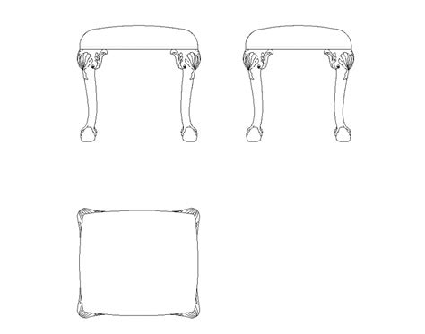 Stool Plan And Elevation With Designer Furniture Block View Dwg File
