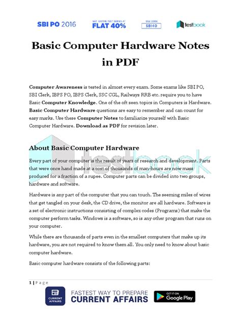 Free computer tutorials in pdf. Basic Computer Hardware Notes in PDF | Read Only Memory ...