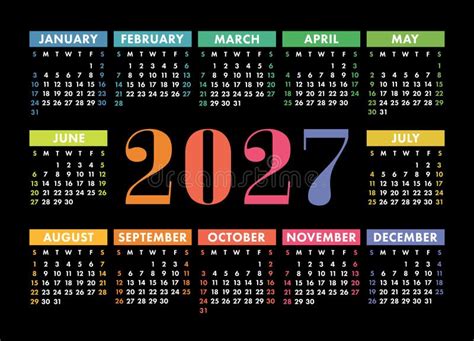Calendar 2027 Template Vector Simple Minimal Design Planner 2027 Year