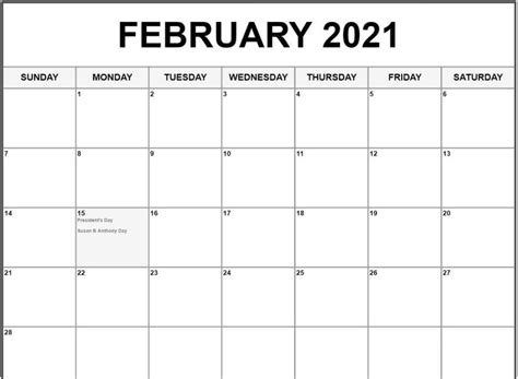 Blank Calendar Template Pdf February 2021 Canvas Point