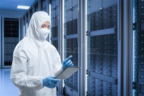 Programmer Or Engineer With Tablet In Server Room Stock Image Image