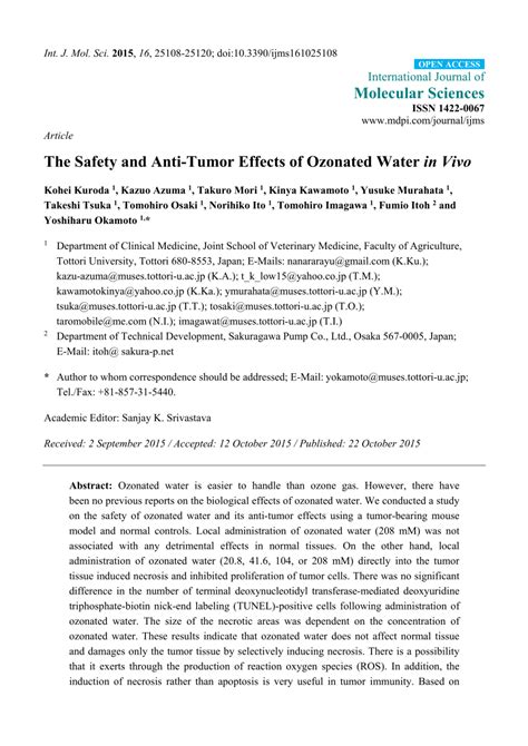 Pdf The Safety And Anti Tumor Effects Of Ozonated Water In Vivo