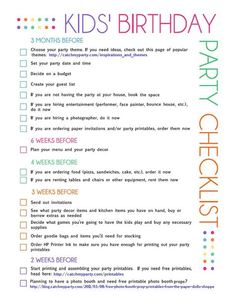Free Printable Kids Party Planning Checklist Party Planning