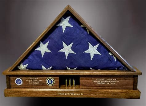 Walnut American Flag Display Case Veteran Military Shadow Box Burial