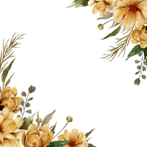 Golden Hand Painted Flower Border Vector Png Gold Pap