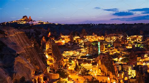 Goreme Village In Cappadocia At Night In Turkey High Quality