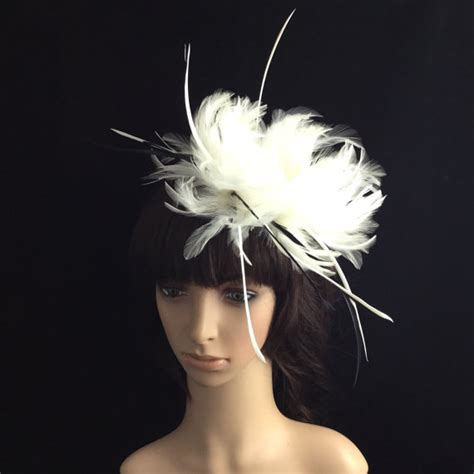 White Fascinator With Feathers Wedding Headpiece Bridal Headband