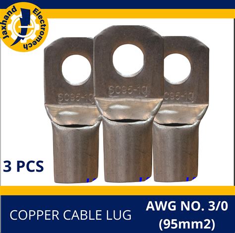 3 Pcs Copper Cable Lug Awg No 3 0 95mm2 Crimping Terminal Lug For