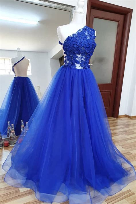 Blue Tulle Lace Long Prom Dress Blue Tulle Formal Dress Shdress