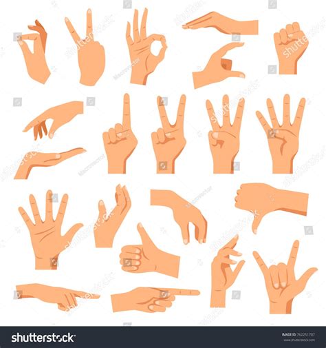 Set Of Hands In Different Gestures Emotions And Signs On White