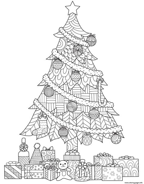 Christmas For Adults Decorated Tree Ts Intricate Pattern Coloring