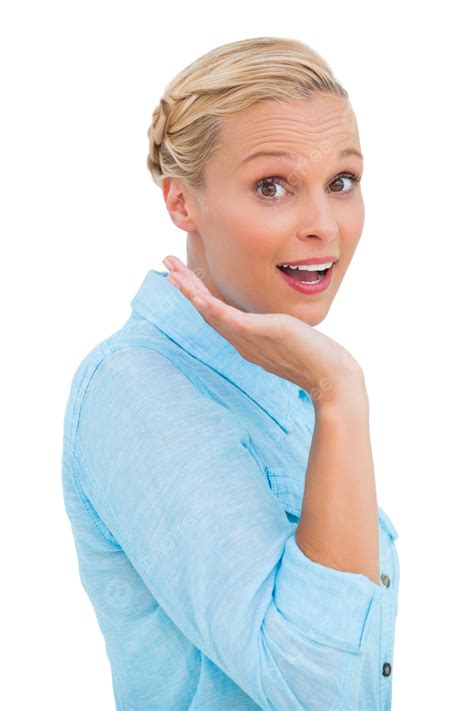 Astonished Blonde Woman Looking At Camera Surprising Astonishment