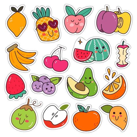 Premium Vector Kawaii Healthy Fruit Sticker Set