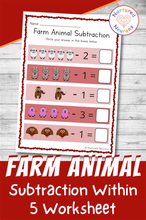 Farm Animal Subtraction Within 5 Worksheet Preschool And Kindergarten