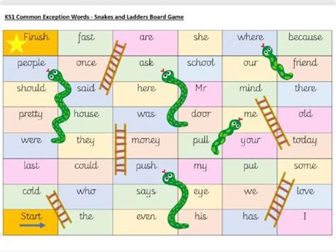 Ks1 Common Exception Words Snakes And Ladders Board Game Teaching