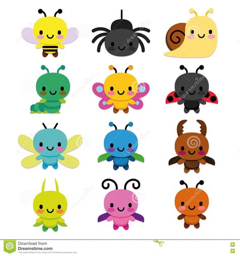 Set Of Cartoon Cute Bugs Isolated Stock Cartoon Stock