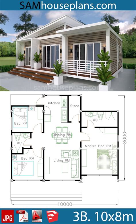 House Plans 10x8m With 3 Bedrooms Samhouseplans