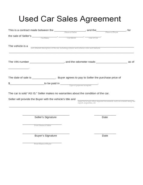 But these agreements will often be used when there is a large. Blank Used Car Sales Agreement Free Download | Cars for ...
