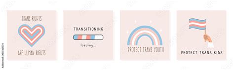 Set Of Square Banners To Support Lgbtq People Cards With Transgender Slogan And Phrases Gender