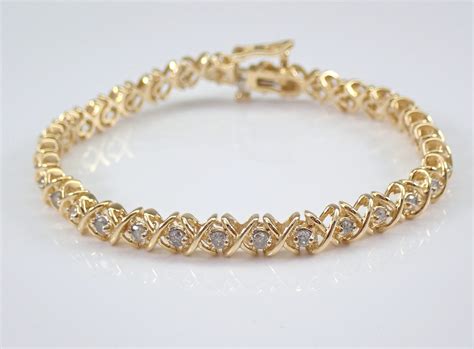 Reserved Sold Vintage Estate 14k Yellow Gold Diamond Tennis Bracelet Hugs And Kisses