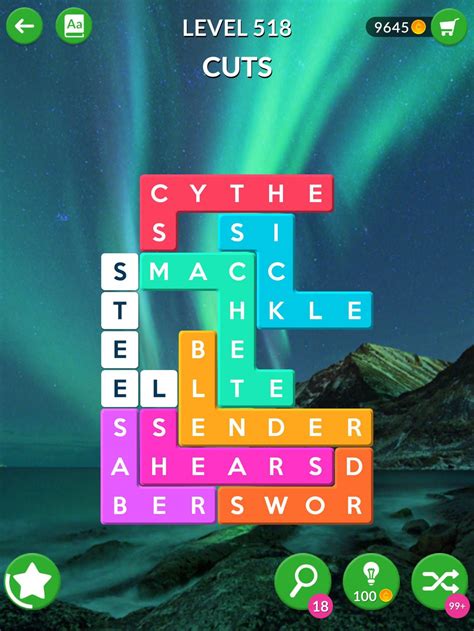 Word Shapes Level 518 Cuts Answers