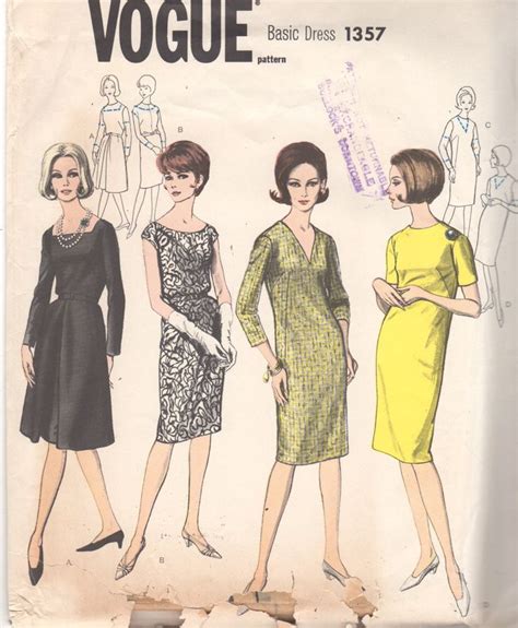 Vogue 1357 1960s Misses Classic Dress Pattern 4 Versions Etsy