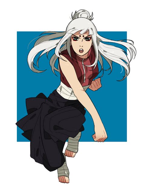 An Anime Character With Long White Hair And Black Pants Holding Her